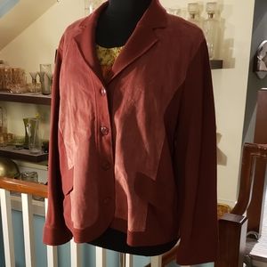 Jones New York Womens Rust Color Suede Fromt Knit Jacket